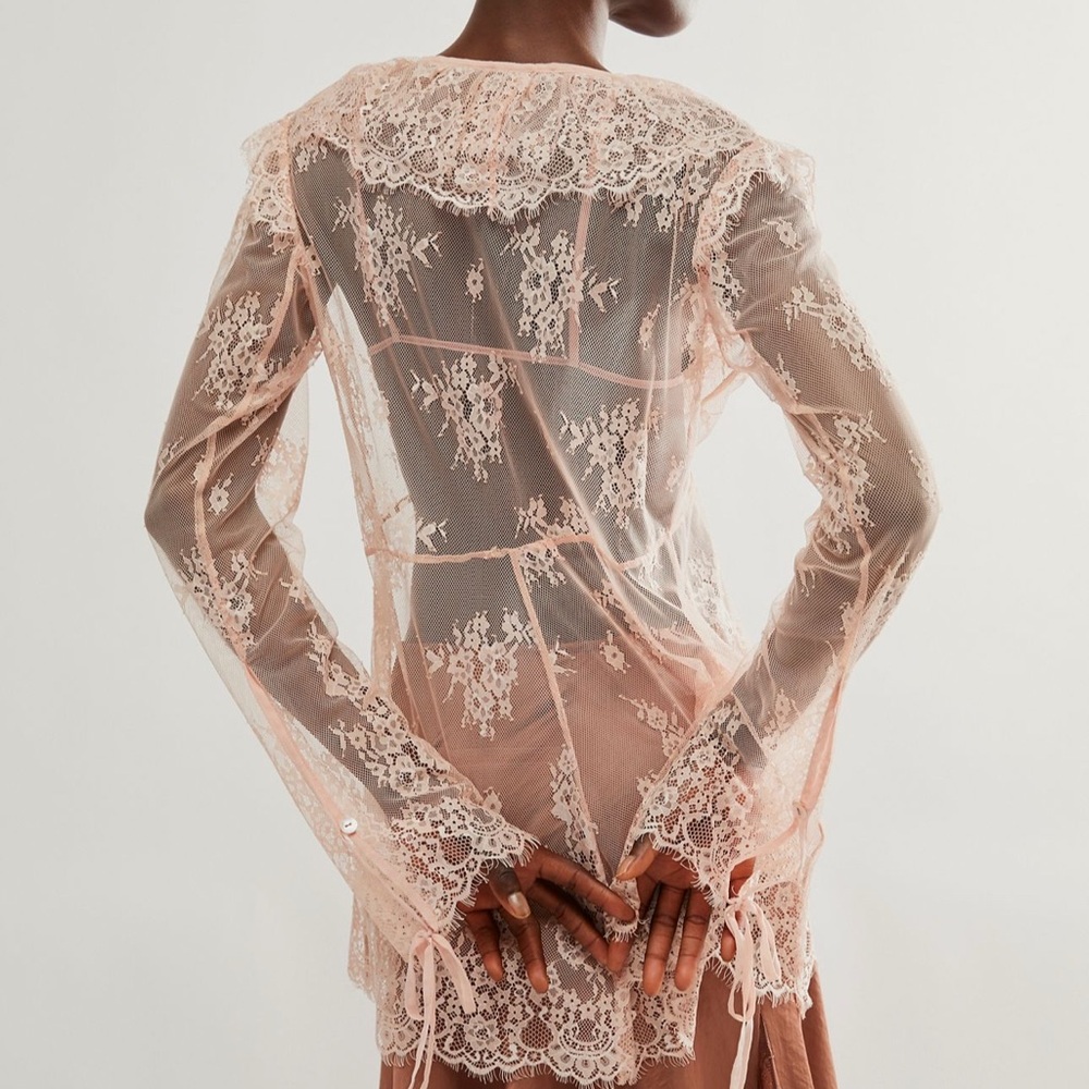 Free People Pink Nigel Preston Juliette Lace Ruffle Top